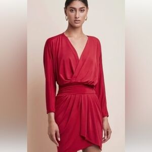 Krisa Red Drape Skirt Surplice Dress